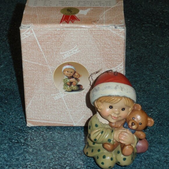 "All I Want For Christmas" Anri Sarah Kay Wood Carved Christmas Ornament W/ Box! - Picture 1 of 9